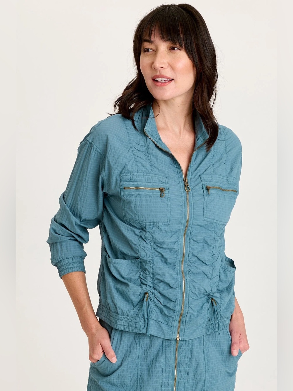 XCVI
AMIS TEXTURED CINCHABLE BOMBER
 In Dark Night